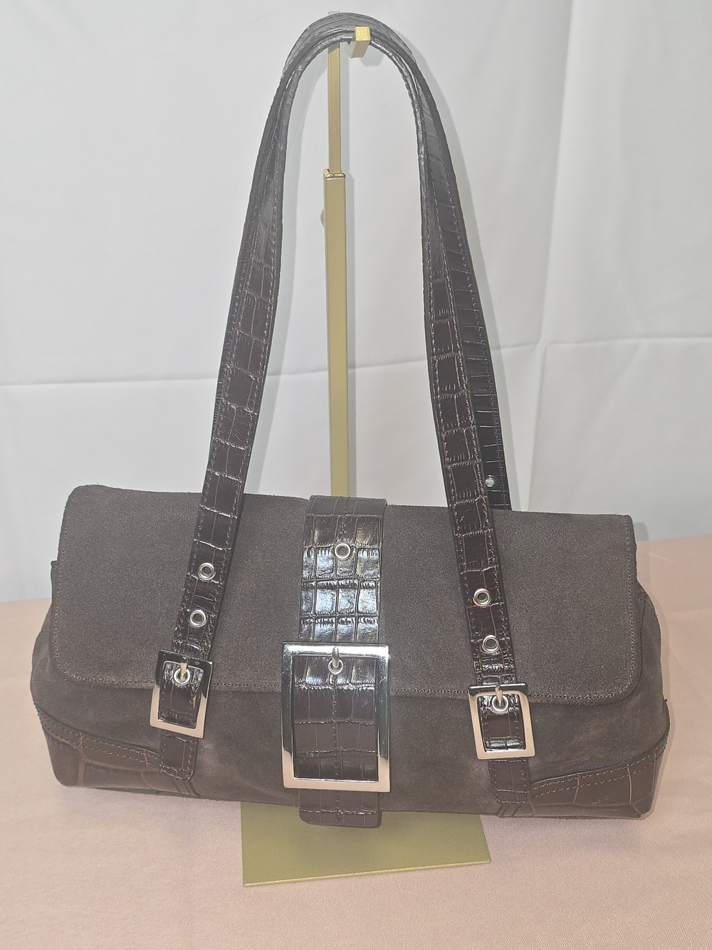 Vintage Maxx New York Brown Suede East-West Shoulder Bag – Y2K Buckle Bag